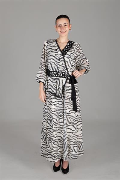 V Neck Kesme Chiffon Dress