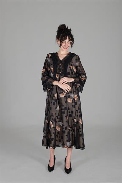 V Neck Kesme Chiffon Dress