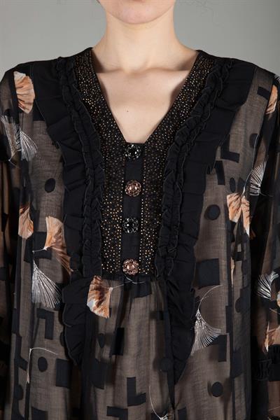 V Neck Kesme Chiffon Dress