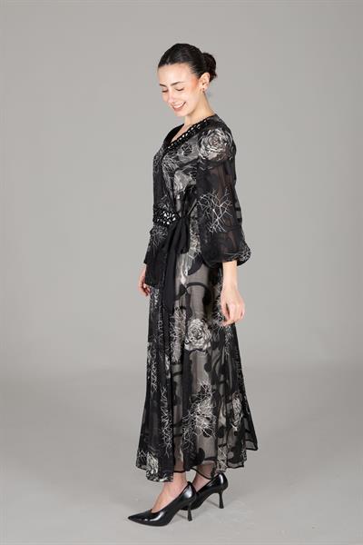 V Yaka Kesme Şifon Elbise