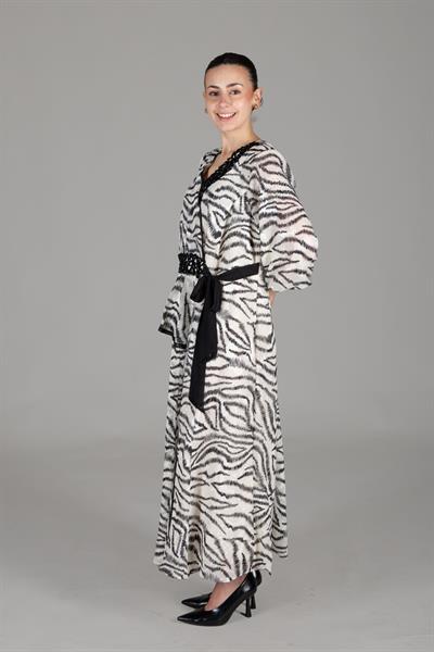 V Neck Kesme Chiffon Dress