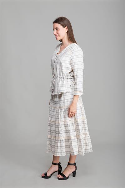 V Yaka Keten Bluz+Etek