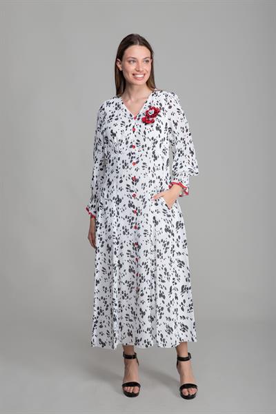 V Yaka Krep Barutçu Elbise