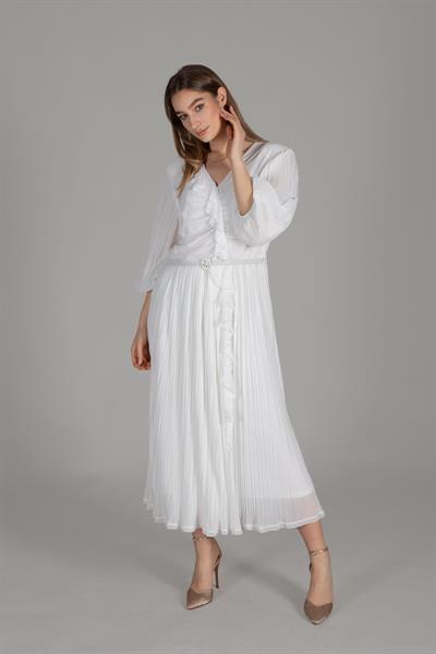 V Yaka Likralı Elbise