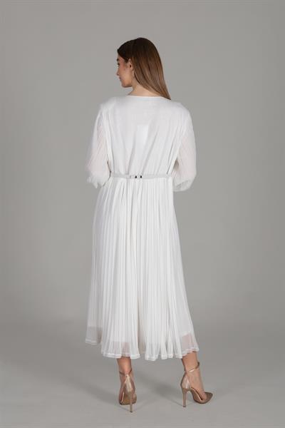 V Yaka Likralı Elbise