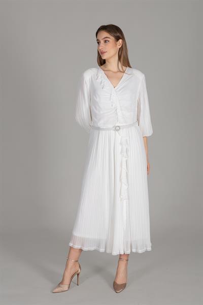 V Yaka Likralı Elbise