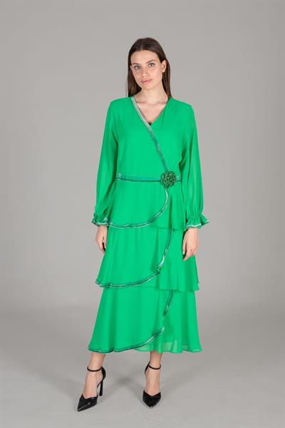 V Yaka Multi Şifon Elbise