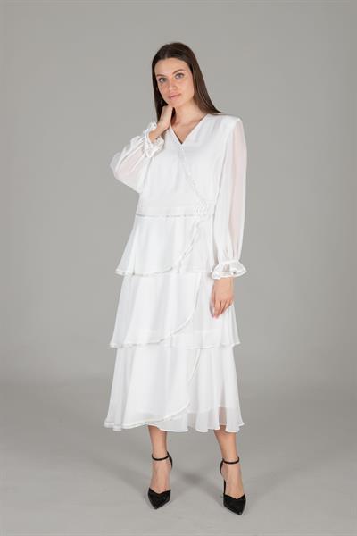 V Yaka Multi Şifon Elbise