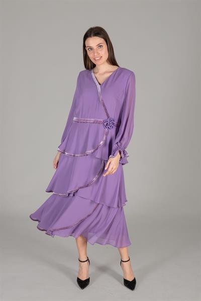 V Yaka Multi Şifon Elbise