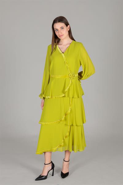 V Yaka Multi Şifon Elbise