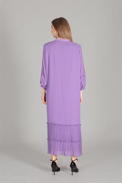 V Yaka Multi Şifon Nakışlı Elbise