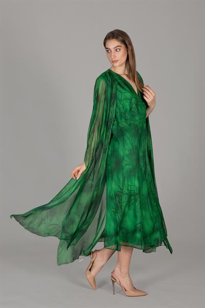 V Neck Caped Sergi Penang Dress