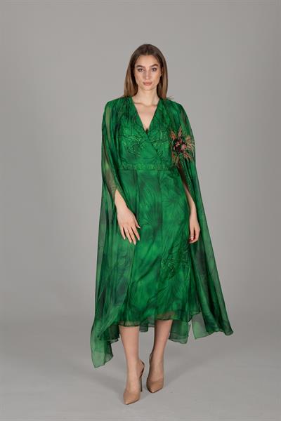 V Neck Caped Sergi Penang Dress