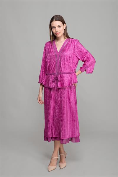 V Yaka Piliseli Jakarlı Elbise