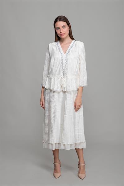 V Yaka Piliseli Jakarlı Elbise