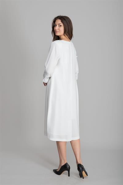 V Yaka Puanli Fularlı Elbise