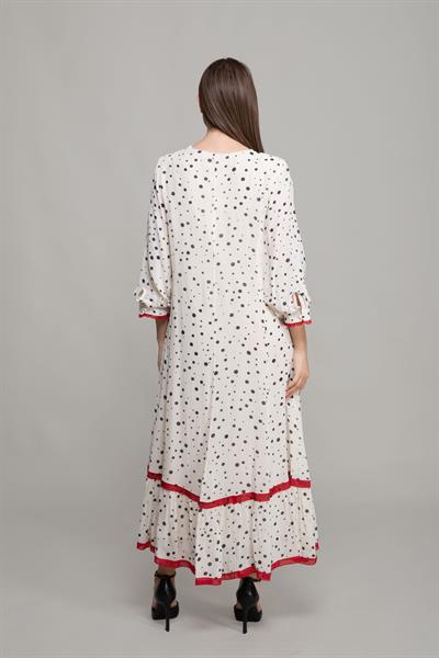 V Yaka Puanlı Şifon Elbise