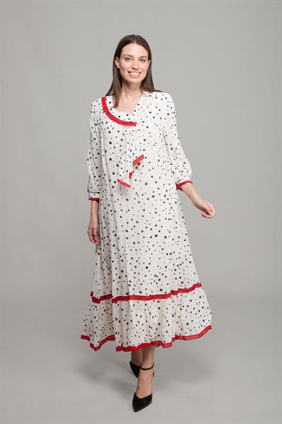 V Yaka Puanlı Şifon Elbise