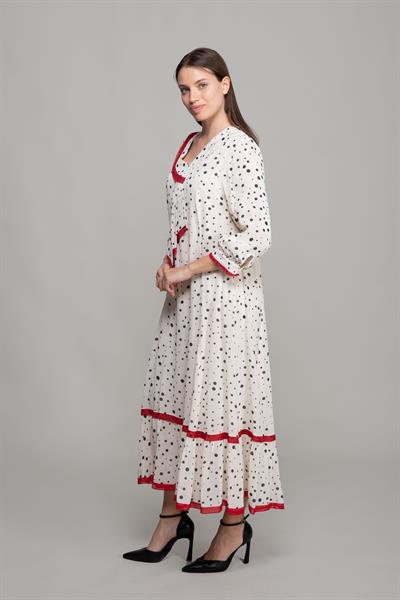 V Yaka Puanlı Şifon Elbise