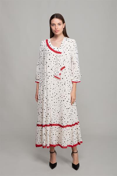 V Yaka Puanlı Şifon Elbise