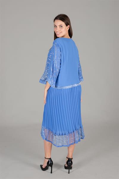 V Yaka Şifon Taşlı Elbise