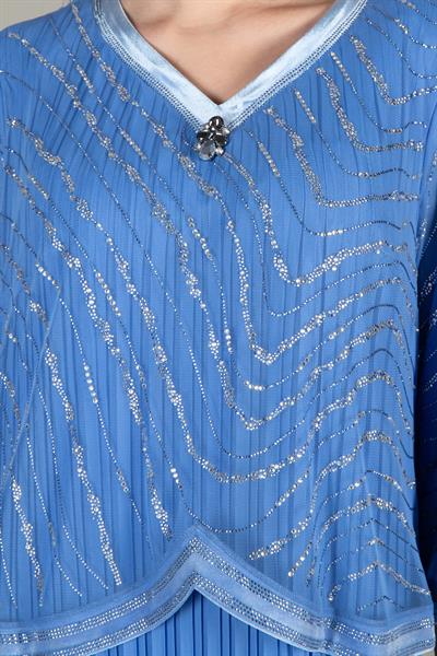 V Yaka Şifon Taşlı Elbise