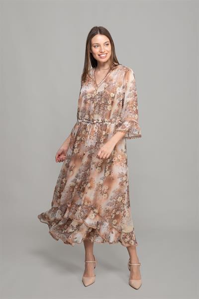 V Yaka Simli Şifon Elbise