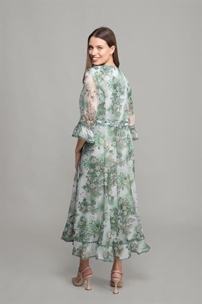 V Yaka Simli Şifon Elbise