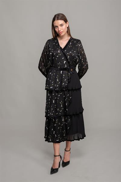 فستان لامع محروق بفتحة رقبة على شكل حرف V