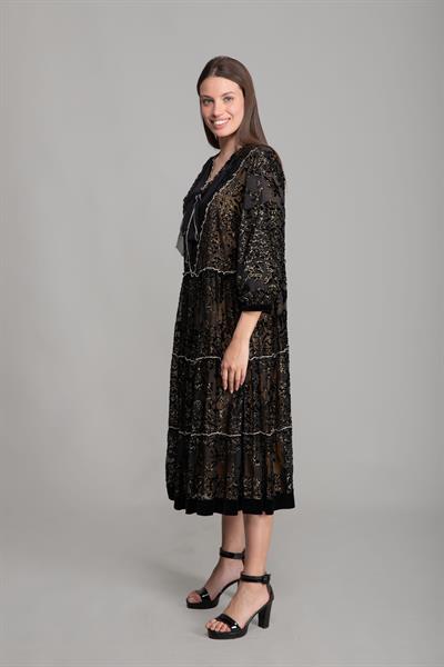 V Yaka Simli Yakma Şifon Elbise