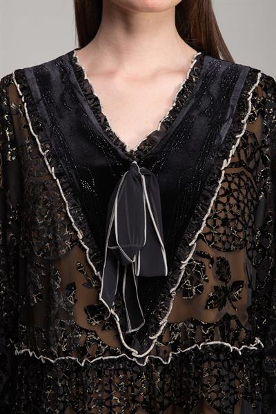 V Yaka Simli Yakma Şifon Elbise