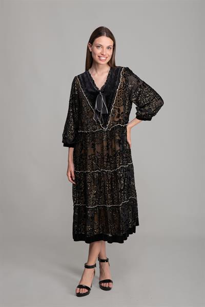 V Yaka Simli Yakma Şifon Elbise