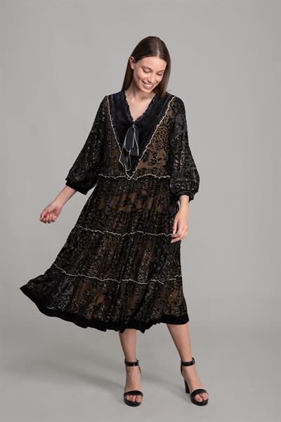 V Yaka Simli Yakma Şifon Elbise