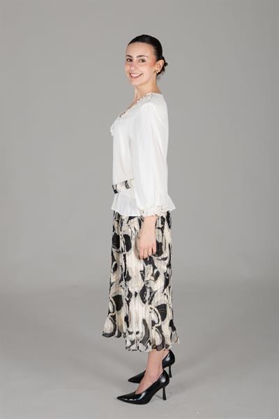 V Yaka Varaklı Şifon Elbise