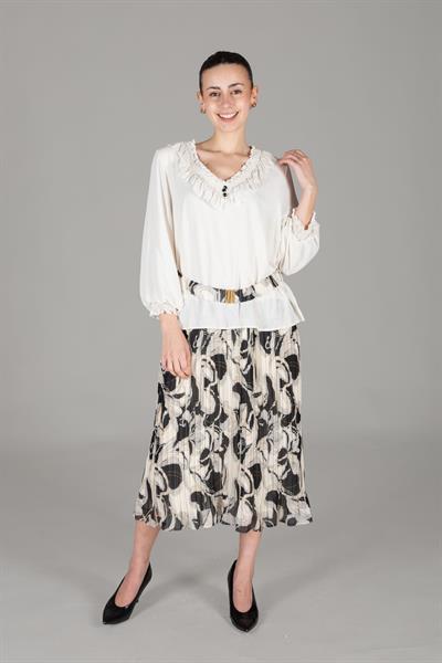 V Yaka Varaklı Şifon Elbise