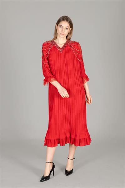 V Neck Venüs Pleated Dress