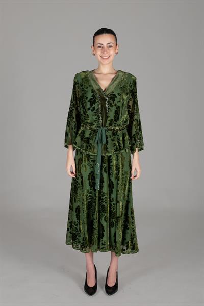 V Yaka Yakma Kadife Elbise