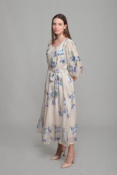 Round Neck Çiçek Desen Empirme Dress