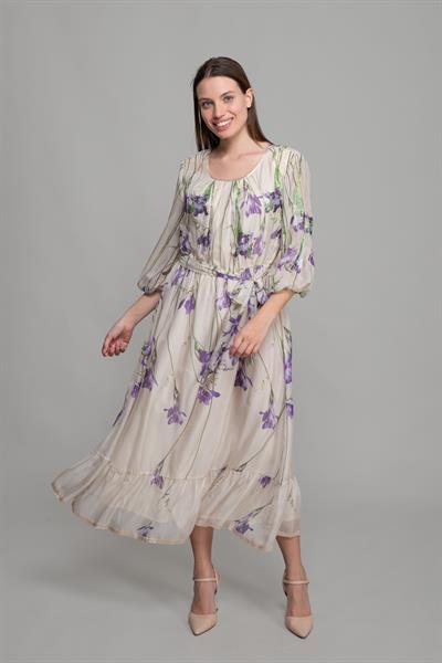 Round Neck Çiçek Desen Empirme Dress