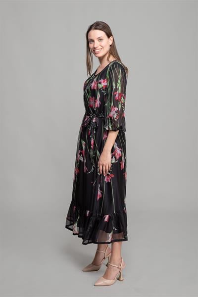 Round Neck Çiçek Desen Empirme Dress
