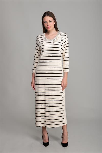 Yuvarlak Yaka Çizgili Elbise