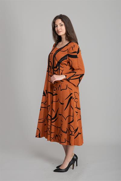 Yuvarlak Yaka Desenli Örme Elbise