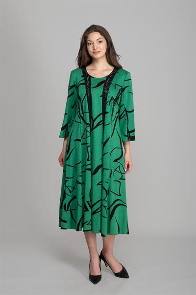 Yuvarlak Yaka Desenli Örme Elbise