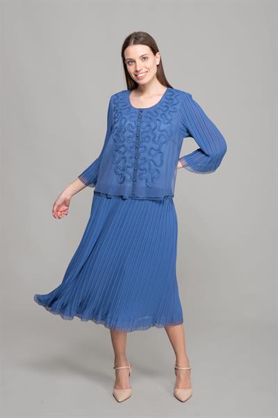 Yuvarlak Yaka Elbise + Tül Bluz