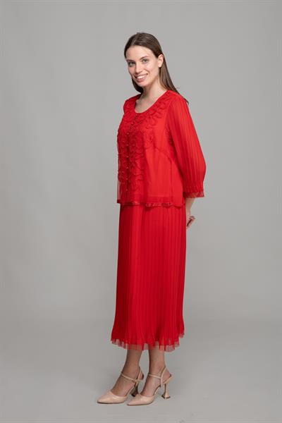 Yuvarlak Yaka Elbise + Tül Bluz