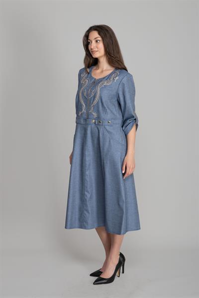 Yuvarlak Yaka Fermuarlı Simli Elbise