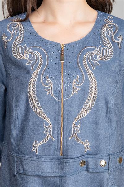 Yuvarlak Yaka Fermuarlı Simli Elbise