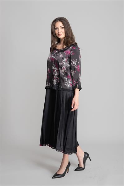 Yuvarlak Yaka Floş Saten Elbise