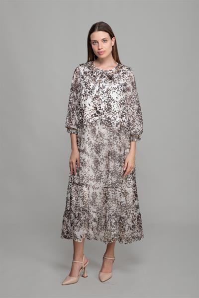 Round Neck Fularlı Cupra Saten Dress