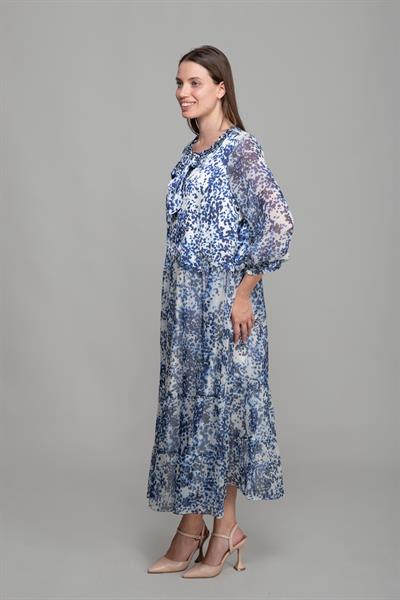 Round Neck Fularlı Cupra Saten Dress